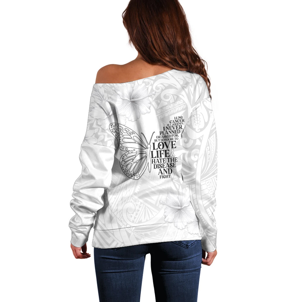 Lung Cancer Awareness Off Shoulder Sweater Never Give Up Polynesian Style LT05 - Polynesian Pride