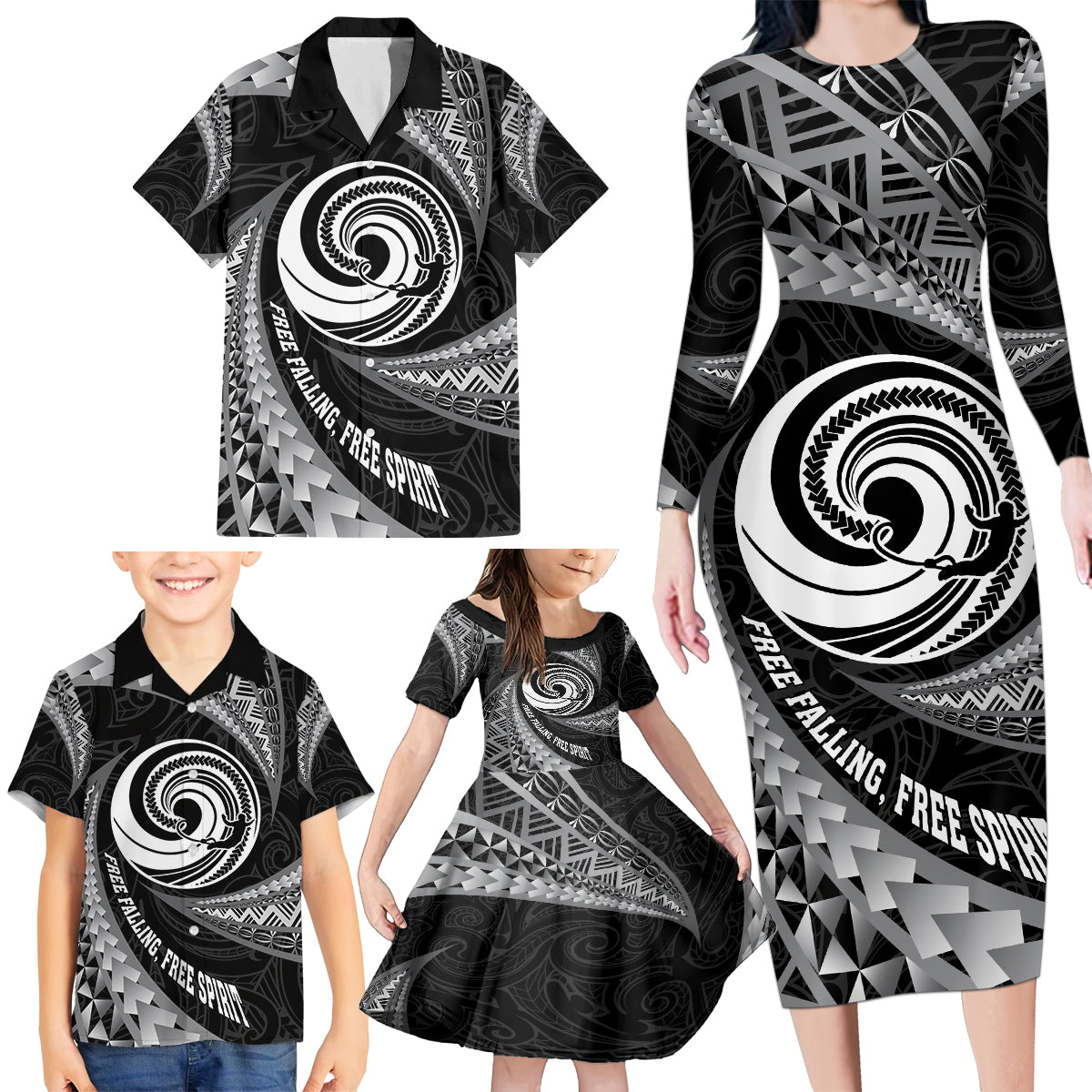 Personalised New Zealand Bungy Jumping Family Matching Long Sleeve Bodycon Dress and Hawaiian Shirt Maori Pattern LT05 - Polynesian Pride