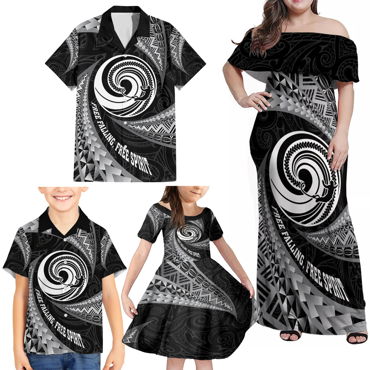 Personalised New Zealand Bungy Jumping Family Matching Off Shoulder Maxi Dress and Hawaiian Shirt Maori Pattern LT05 - Polynesian Pride