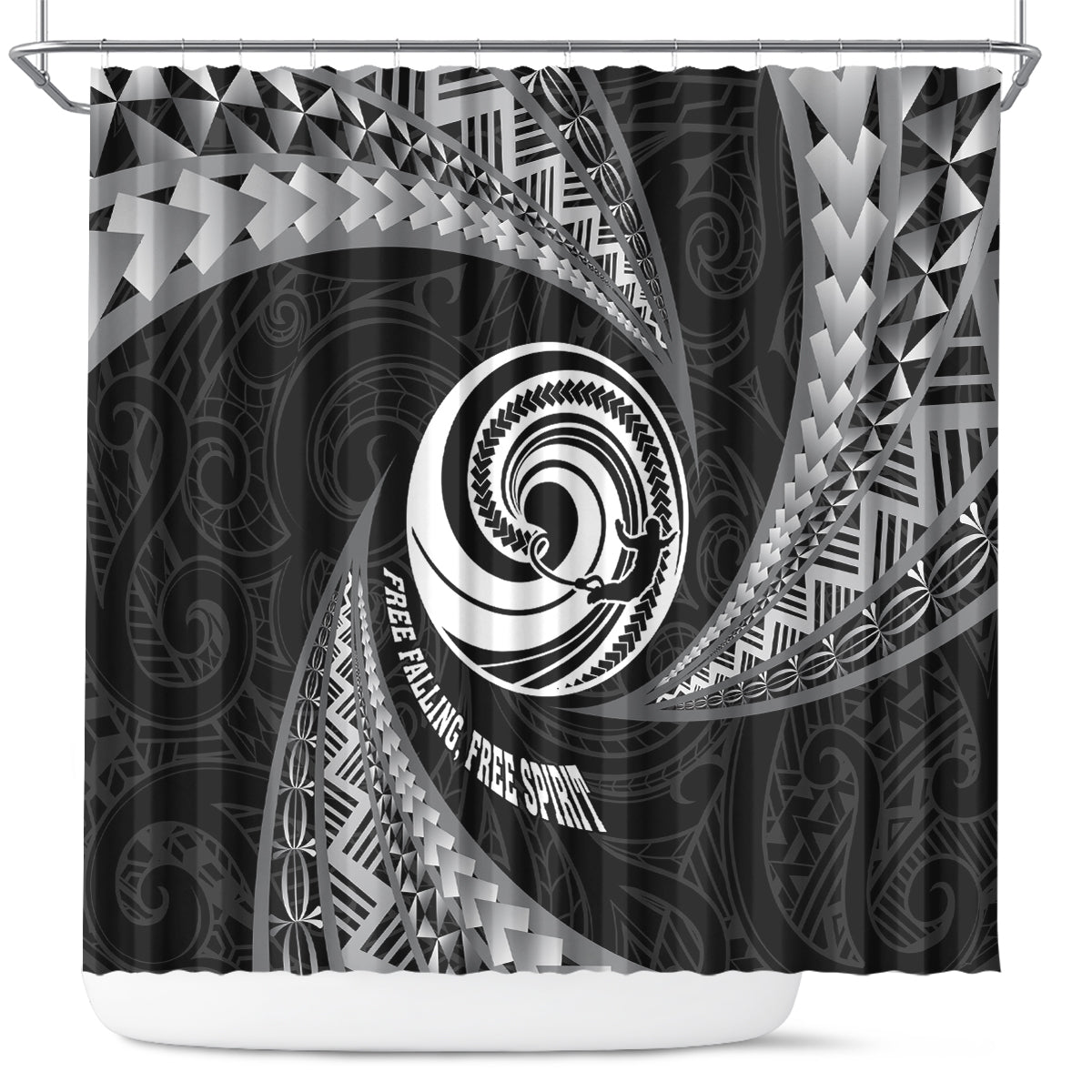 New Zealand Bungy Jumping Shower Curtain Maori Pattern LT05 Black - Polynesian Pride