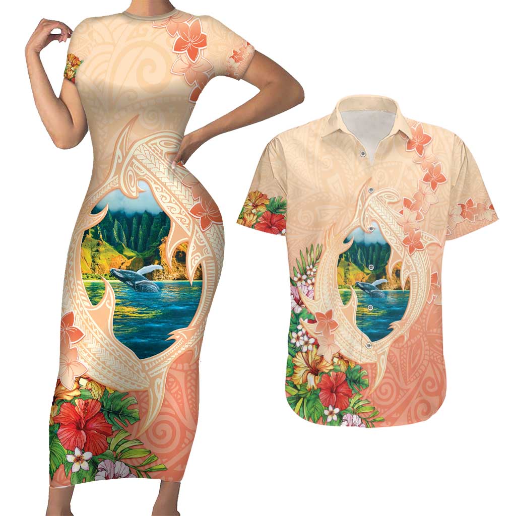 Hawaii Kauai Na Pali Coast Landscape Couples Matching Short Sleeve Bodycon Dress and Hawaiian Shirt