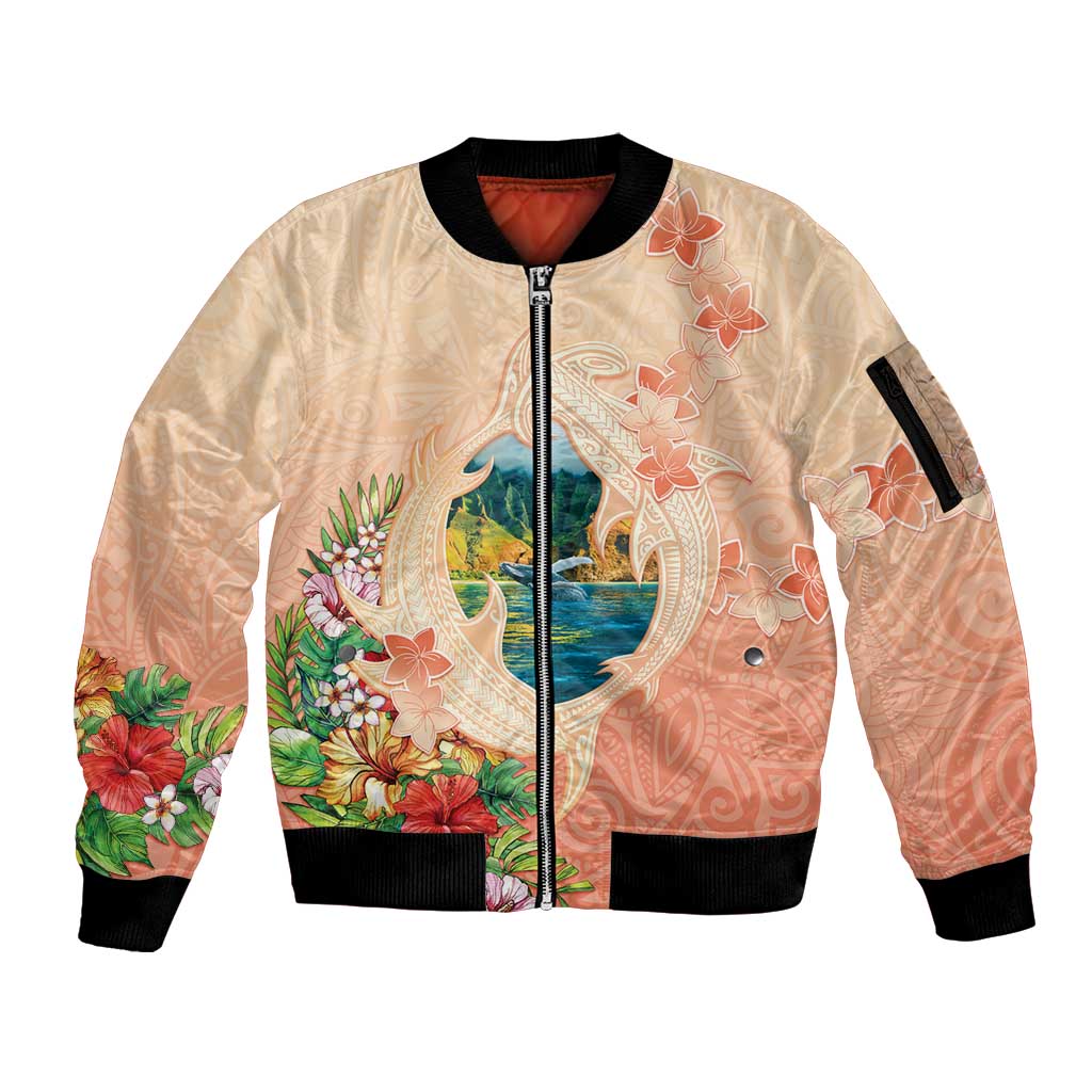Hawaii Kauai Na Pali Coast Landscape Sleeve Zip Bomber Jacket LT05 Unisex Peach - Polynesian Pride
