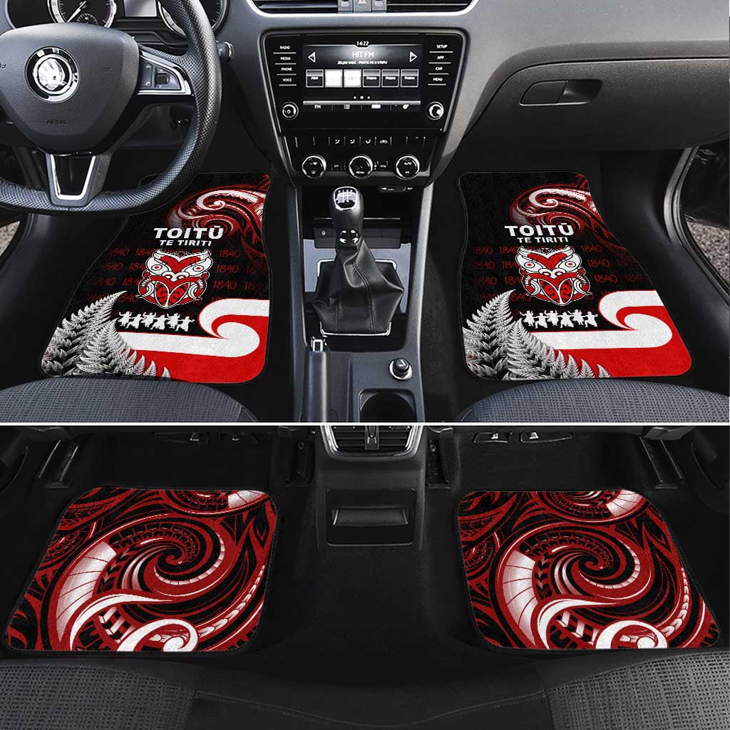 Aotearoa Toitu He Whakaputanga Car Mats Toitu Te Tiriti O Waitangi LT05 Set 4pcs Black - Polynesian Pride