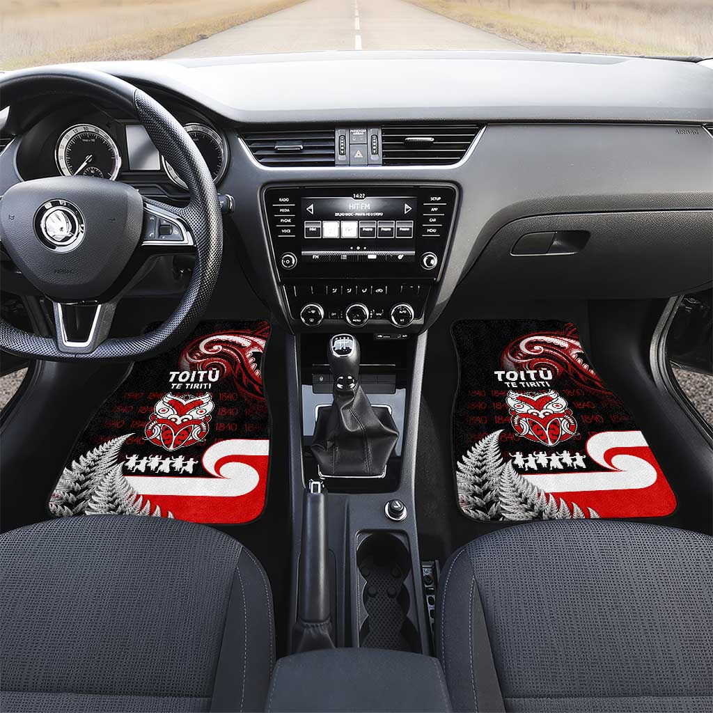 Aotearoa Toitu He Whakaputanga Car Mats Toitu Te Tiriti O Waitangi LT05 Set 2pcs - Front Black - Polynesian Pride