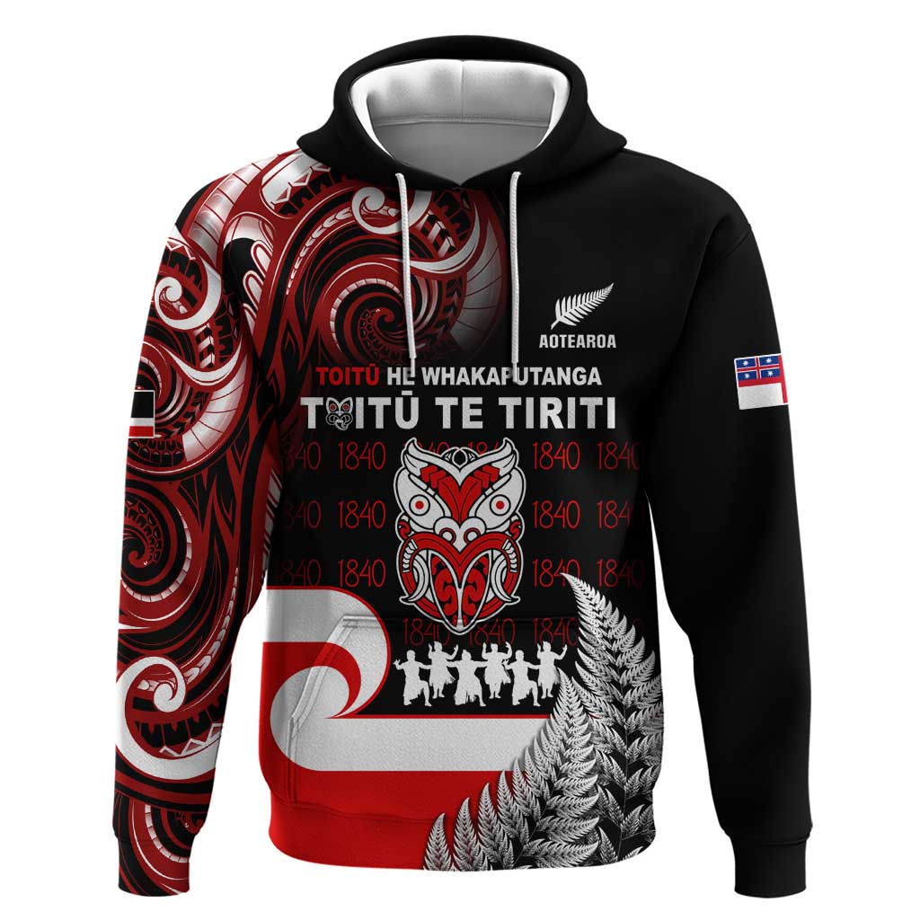 Aotearoa Toitu He Whakaputanga Hoodie Toitu Te Tiriti O Waitangi LT05 Pullover Hoodie Black - Polynesian Pride