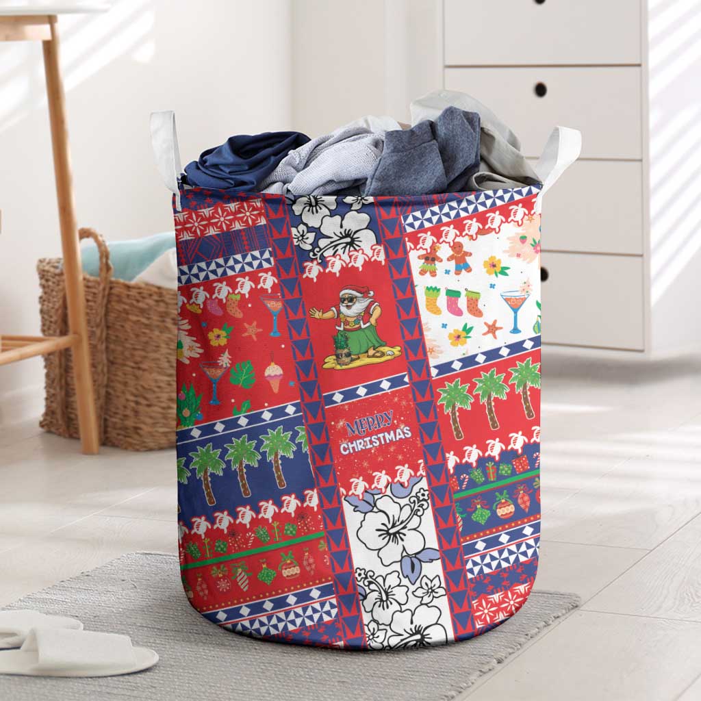 Wallis And Futuna Christmas Laundry Basket Festive Beach Vibes LT05 Red - Polynesian Pride