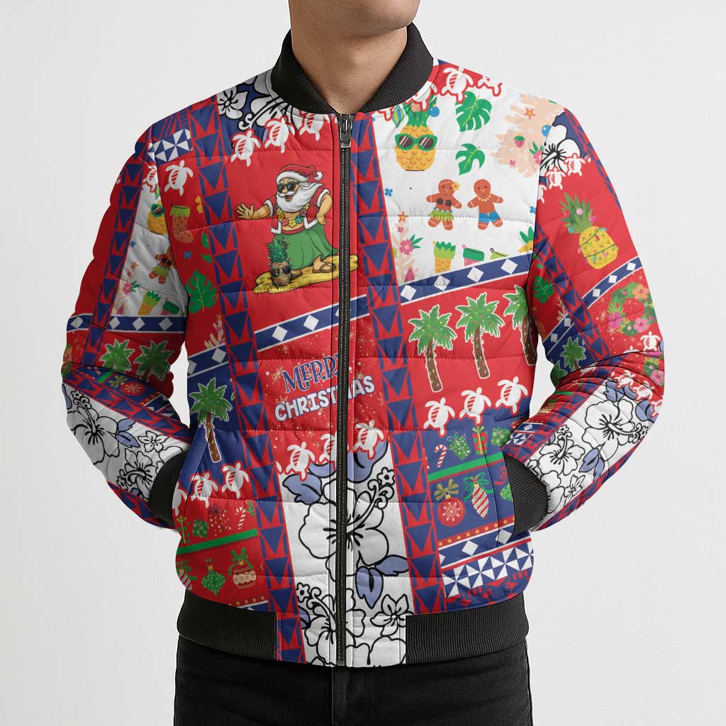 Wallis And Futuna Christmas Bomber Puffer Jacket Festive Beach Vibes LT05 - Polynesian Pride