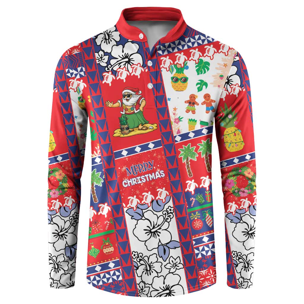 Wallis And Futuna Christmas Button Sweatshirt Festive Beach Vibes LT05 Red - Polynesian Pride