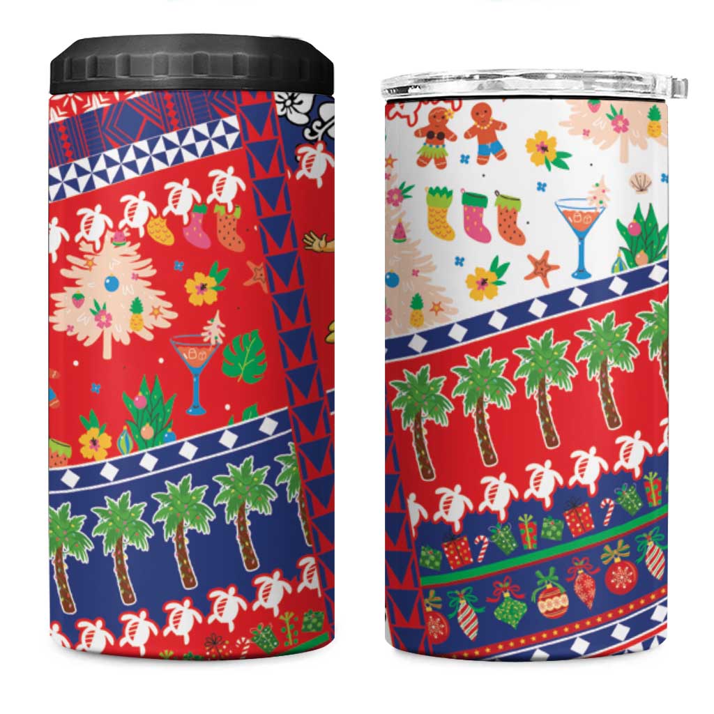 Wallis And Futuna Christmas 4 in 1 Can Cooler Tumbler Festive Beach Vibes LT05 One Size: 16 oz Red - Polynesian Pride
