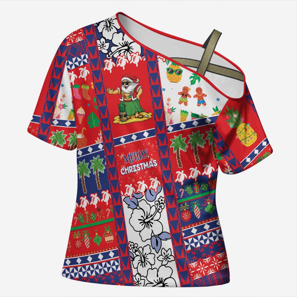Wallis And Futuna Christmas Cross Shoulder Shirt Festive Beach Vibes LT05 Female Red - Polynesian Pride