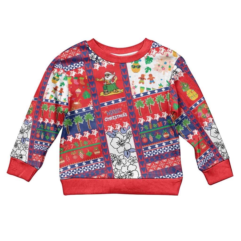 Wallis And Futuna Christmas Kid Ugly Christmas Sweater Festive Beach Vibes LT05 Kid Red - Polynesian Pride