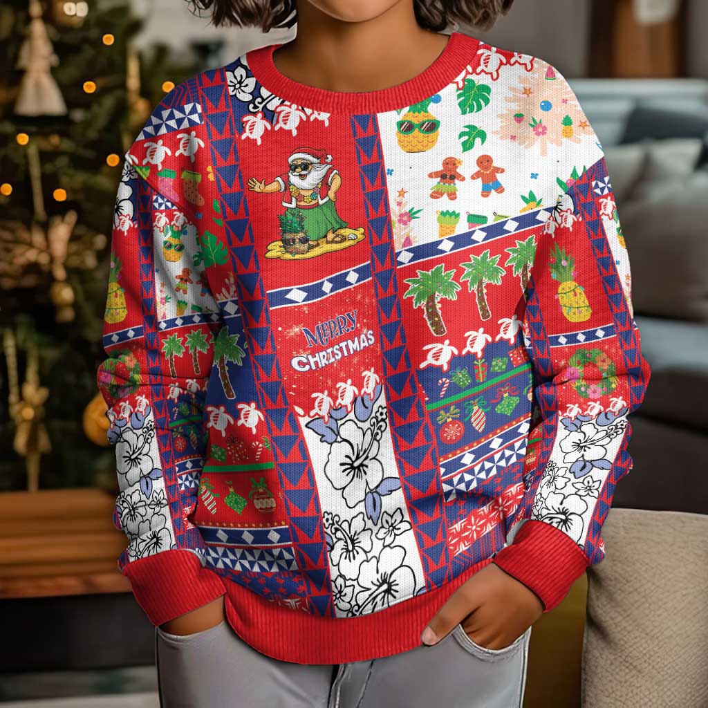 Wallis And Futuna Christmas Kid Ugly Christmas Sweater Festive Beach Vibes LT05 - Polynesian Pride