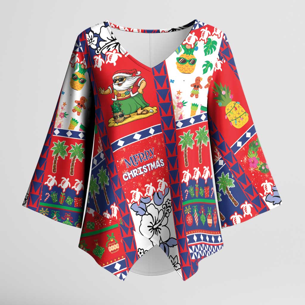 Wallis And Futuna Christmas Kimono Sleeve Blouse Festive Beach Vibes LT05 Female Red - Polynesian Pride