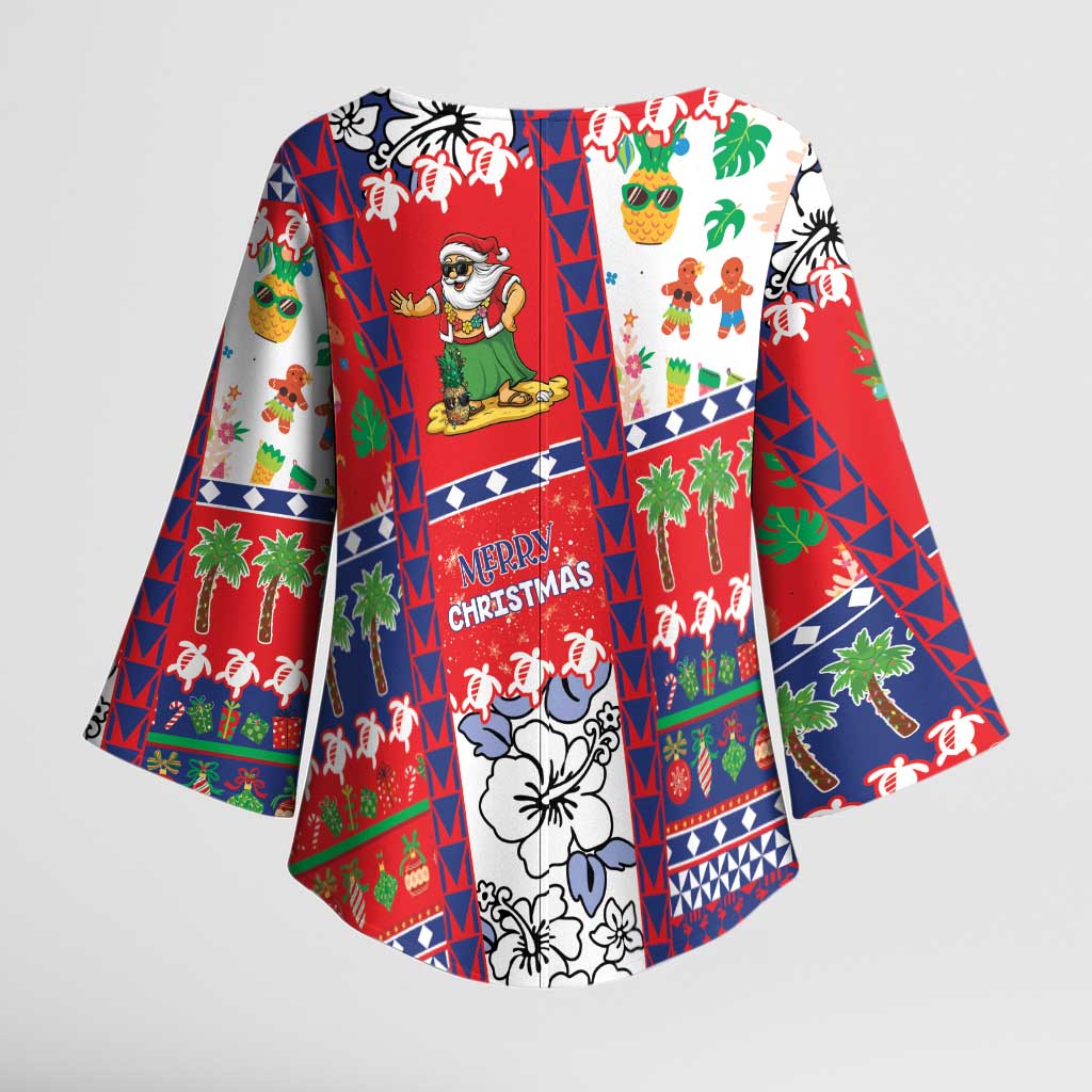 Wallis And Futuna Christmas Kimono Sleeve Blouse Festive Beach Vibes LT05 - Polynesian Pride