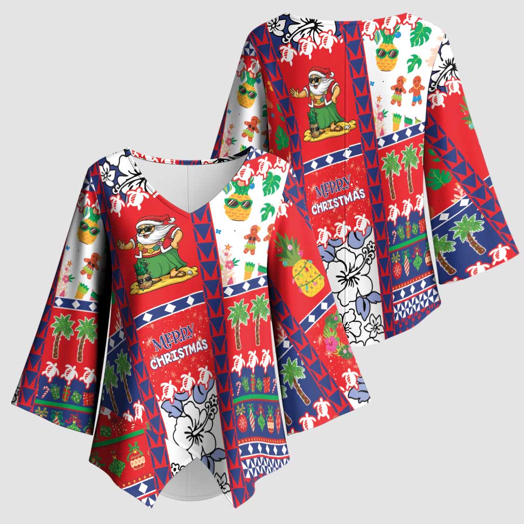 Wallis And Futuna Christmas Kimono Sleeve Blouse Festive Beach Vibes LT05 - Polynesian Pride