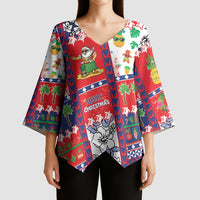 Wallis And Futuna Christmas Kimono Sleeve Blouse Festive Beach Vibes LT05 - Polynesian Pride