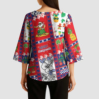 Wallis And Futuna Christmas Kimono Sleeve Blouse Festive Beach Vibes LT05 - Polynesian Pride