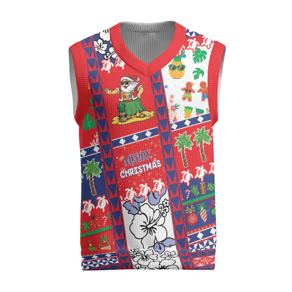Wallis And Futuna Christmas Knitted V-Neck Vest Festive Beach Vibes LT05 Red - Polynesian Pride