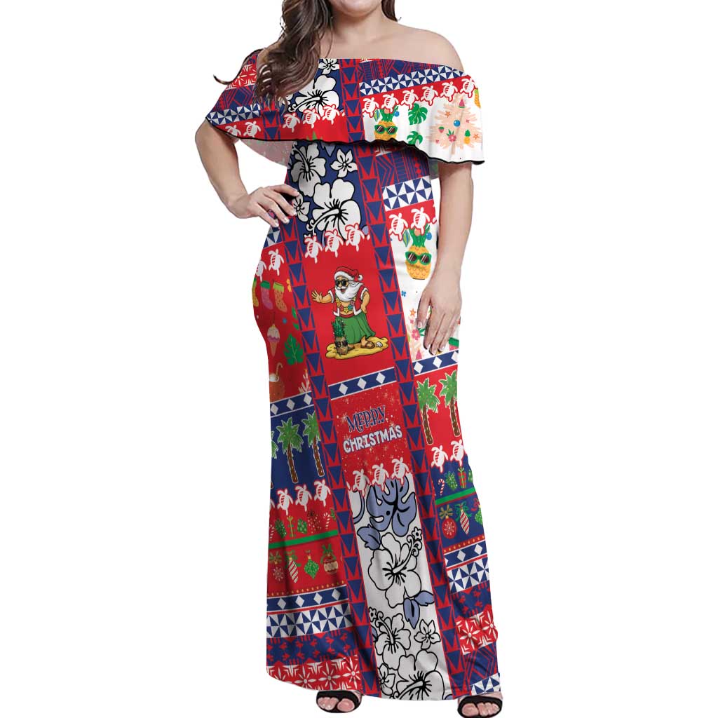 Wallis And Futuna Christmas Off Shoulder Maxi Dress Festive Beach Vibes LT05 Women Red - Polynesian Pride