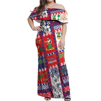 Wallis And Futuna Christmas Off Shoulder Maxi Dress Festive Beach Vibes LT05 Women Red - Polynesian Pride