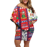 Wallis And Futuna Christmas Off Shoulder Short Dress Festive Beach Vibes LT05 Women Red - Polynesian Pride