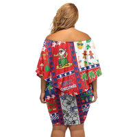 Wallis And Futuna Christmas Off Shoulder Short Dress Festive Beach Vibes LT05 - Polynesian Pride