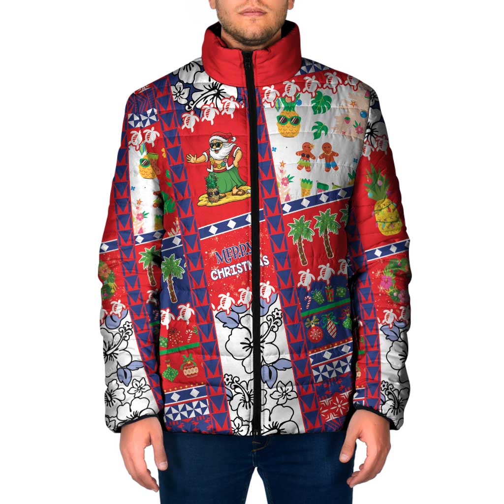 Wallis And Futuna Christmas Padded Jacket Festive Beach Vibes LT05 Men Red - Polynesian Pride