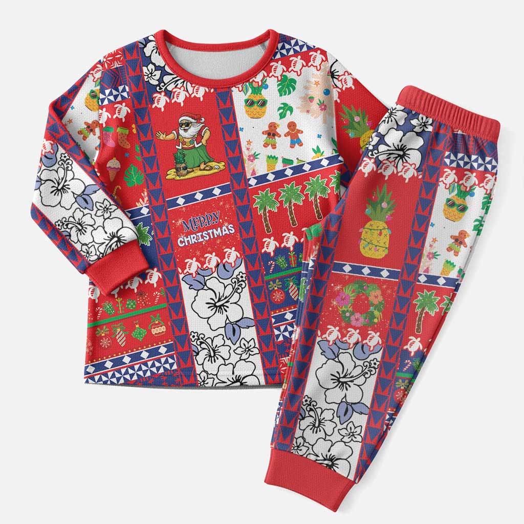 Wallis And Futuna Christmas Pajama Set Festive Beach Vibes LT05 Men Red - Polynesian Pride
