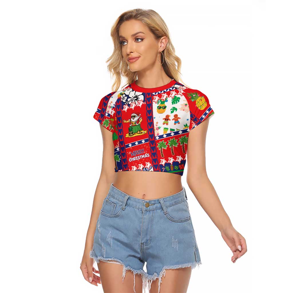 Wallis And Futuna Christmas Raglan Cropped T Shirt Festive Beach Vibes LT05 Female Red - Polynesian Pride