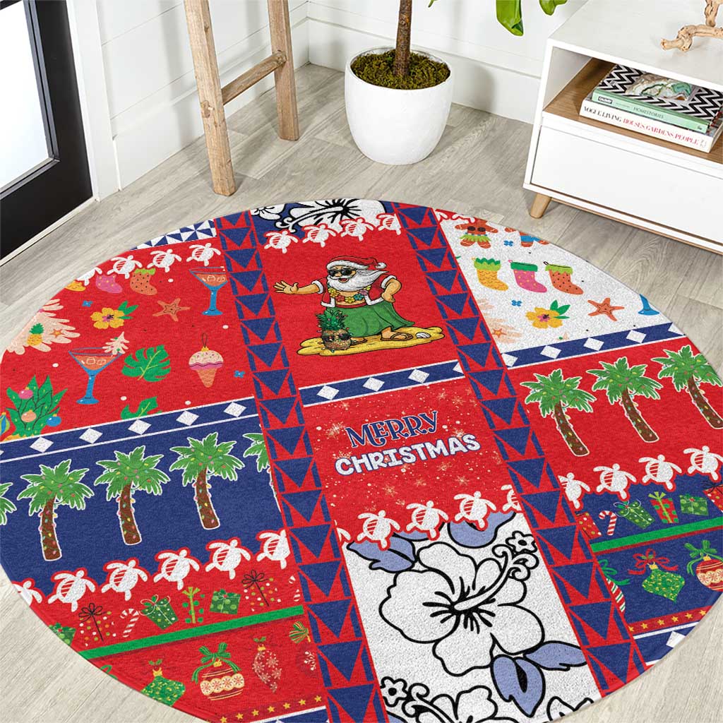 Wallis And Futuna Christmas Round Carpet Festive Beach Vibes LT05 Red - Polynesian Pride