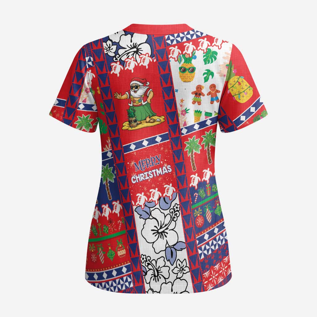 Wallis And Futuna Christmas Scrub Top Festive Beach Vibes LT05 - Polynesian Pride