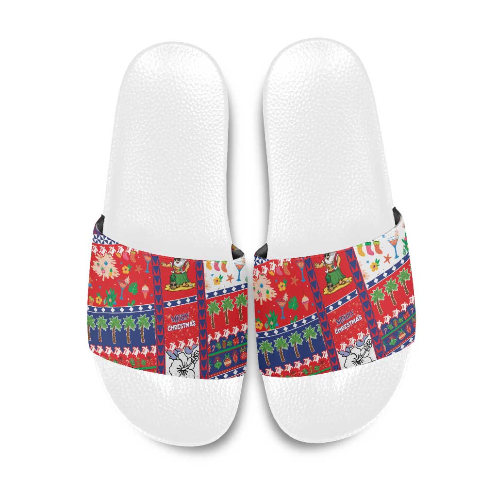 Wallis And Futuna Christmas Slide Sandals Festive Beach Vibes LT05 Red - Polynesian Pride