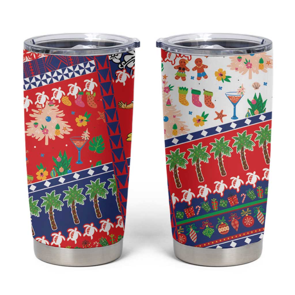 Wallis And Futuna Christmas Tumbler Cup Festive Beach Vibes LT05 Red - Polynesian Pride