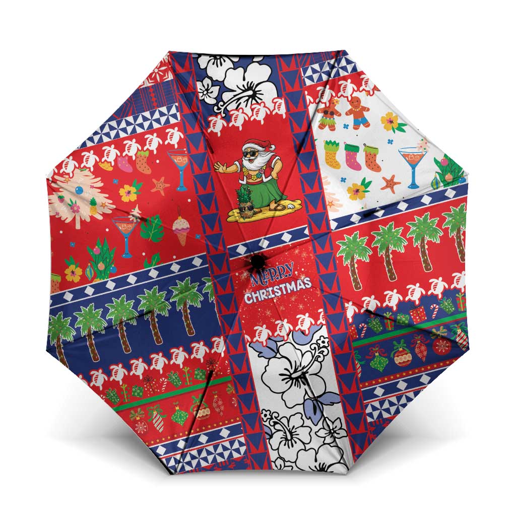 Wallis And Futuna Christmas Umbrella Festive Beach Vibes LT05 One Size Folded 11.42 inch Opened Diameter 37.4 inch Red - Polynesian Pride
