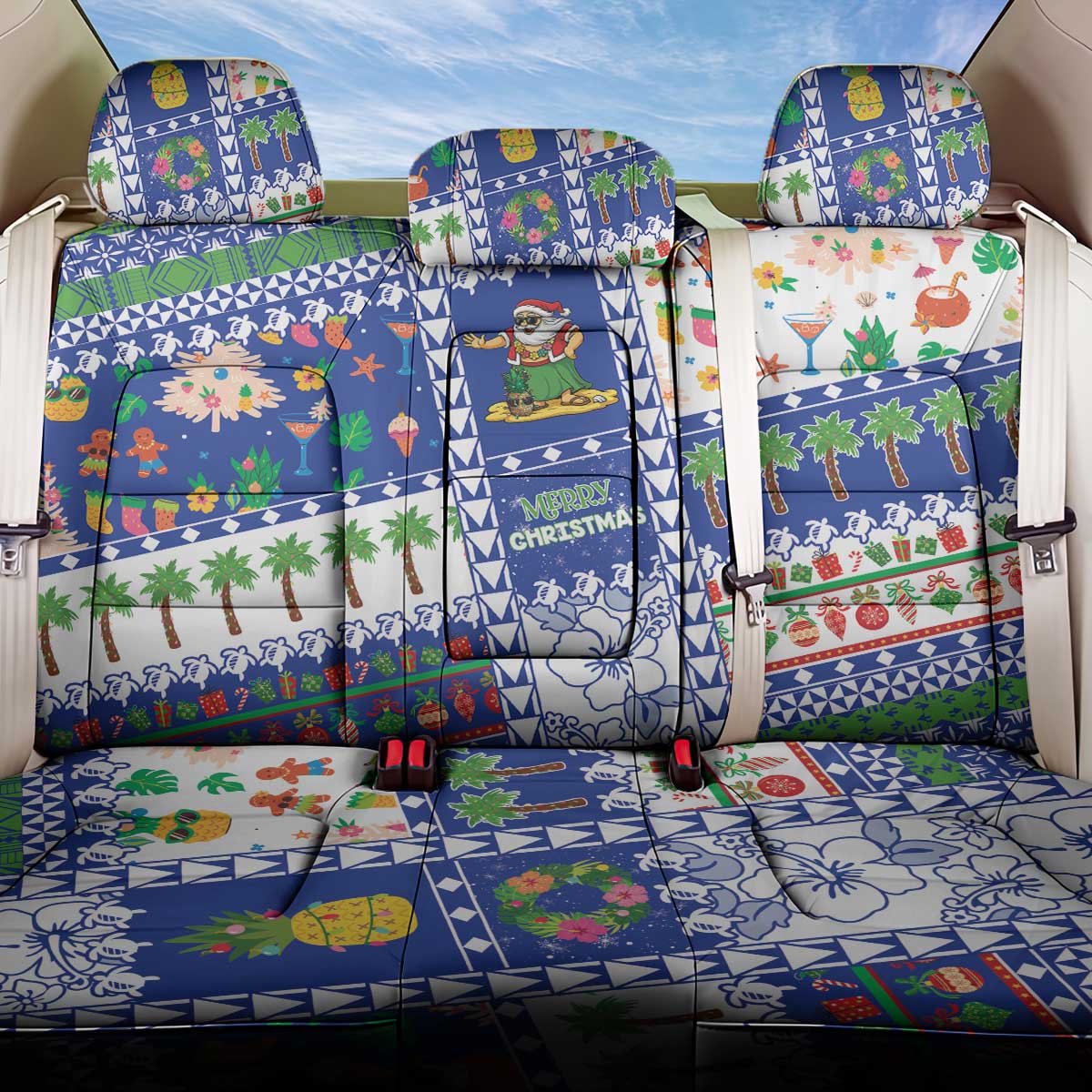 Northern Mariana Islands Christmas Back Car Seat Cover Festive Beach Vibes LT05 One Size Blue - Polynesian Pride
