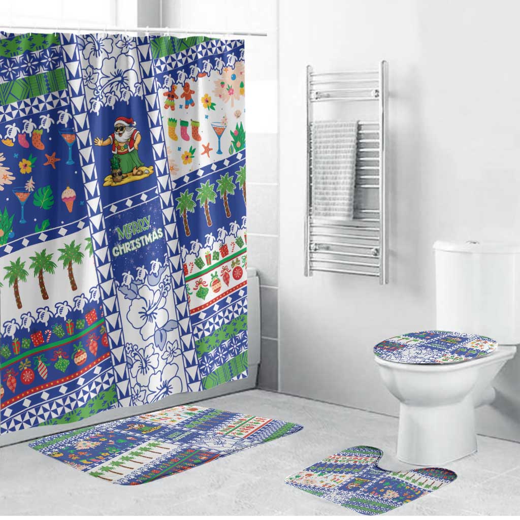 Northern Mariana Islands Christmas Bathroom Set Festive Beach Vibes LT05 Bathroom Set (4 pcs) Blue - Polynesian Pride