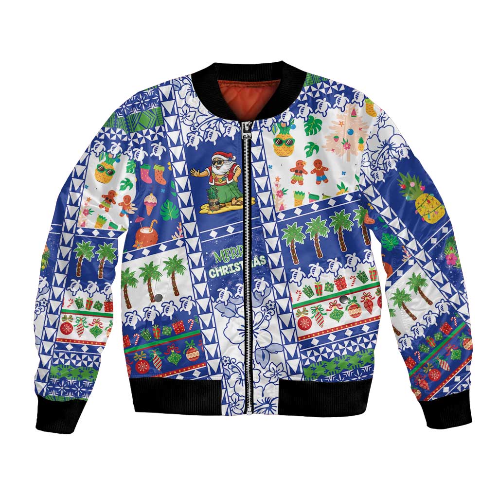 Northern Mariana Islands Christmas Bomber Jacket Festive Beach Vibes LT05 Unisex Blue - Polynesian Pride