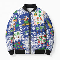 Northern Mariana Islands Christmas Bomber Puffer Jacket Festive Beach Vibes LT05 Unisex Blue - Polynesian Pride
