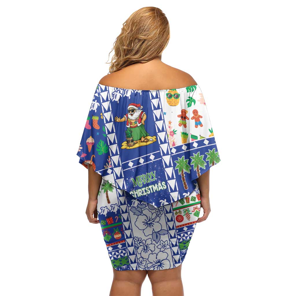 Northern Mariana Islands Christmas Off Shoulder Short Dress Festive Beach Vibes LT05 - Polynesian Pride