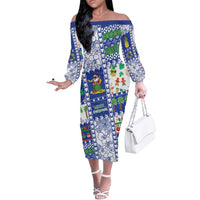 Northern Mariana Islands Christmas Off The Shoulder Long Sleeve Dress Festive Beach Vibes LT05 Women Blue - Polynesian Pride