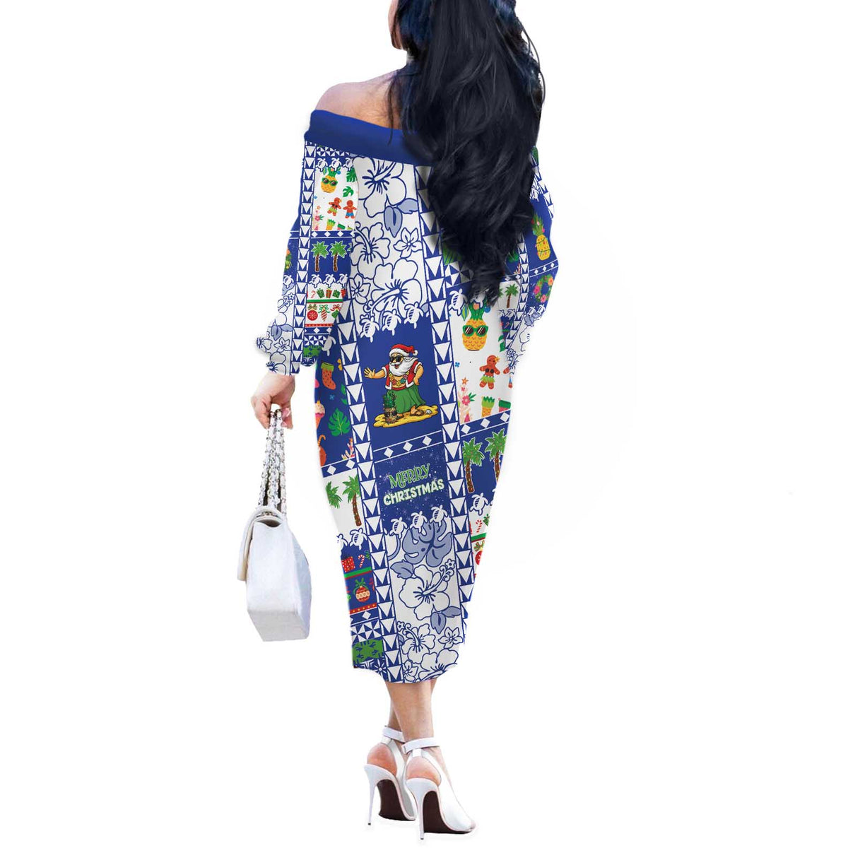 Northern Mariana Islands Christmas Off The Shoulder Long Sleeve Dress Festive Beach Vibes LT05 - Polynesian Pride