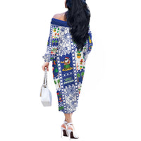 Northern Mariana Islands Christmas Off The Shoulder Long Sleeve Dress Festive Beach Vibes LT05 - Polynesian Pride