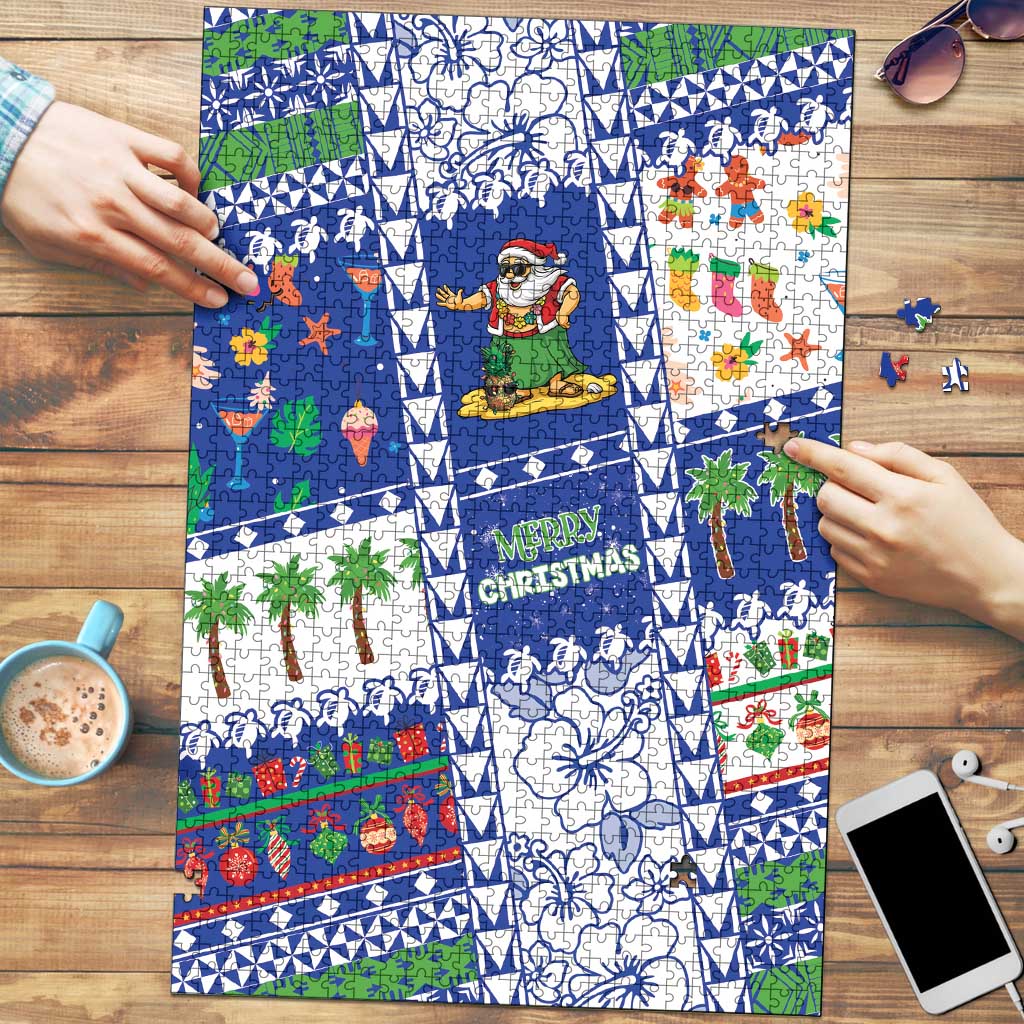 Northern Mariana Islands Christmas Puzzle Festive Beach Vibes LT05 Blue - Polynesian Pride