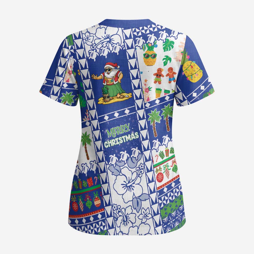 Northern Mariana Islands Christmas Scrub Top Festive Beach Vibes LT05 - Polynesian Pride