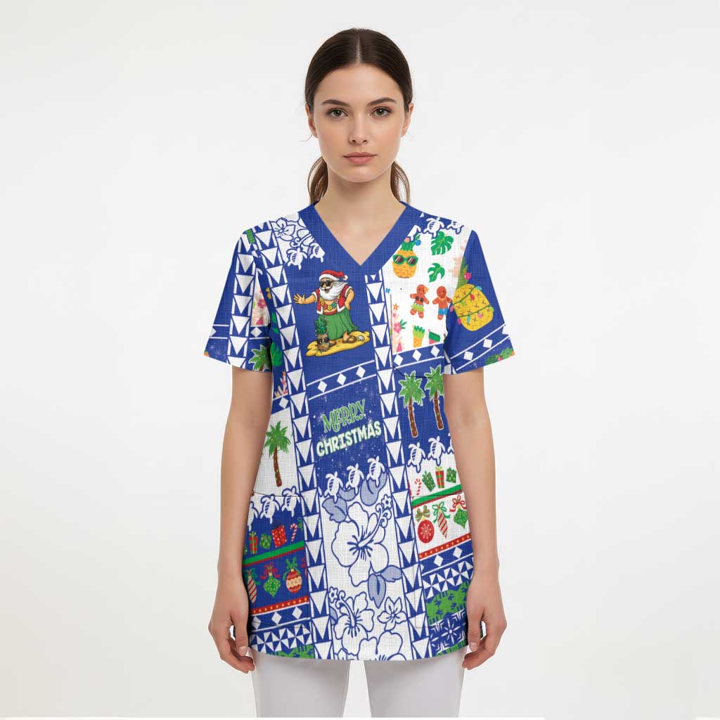Northern Mariana Islands Christmas Scrub Top Festive Beach Vibes LT05 - Polynesian Pride