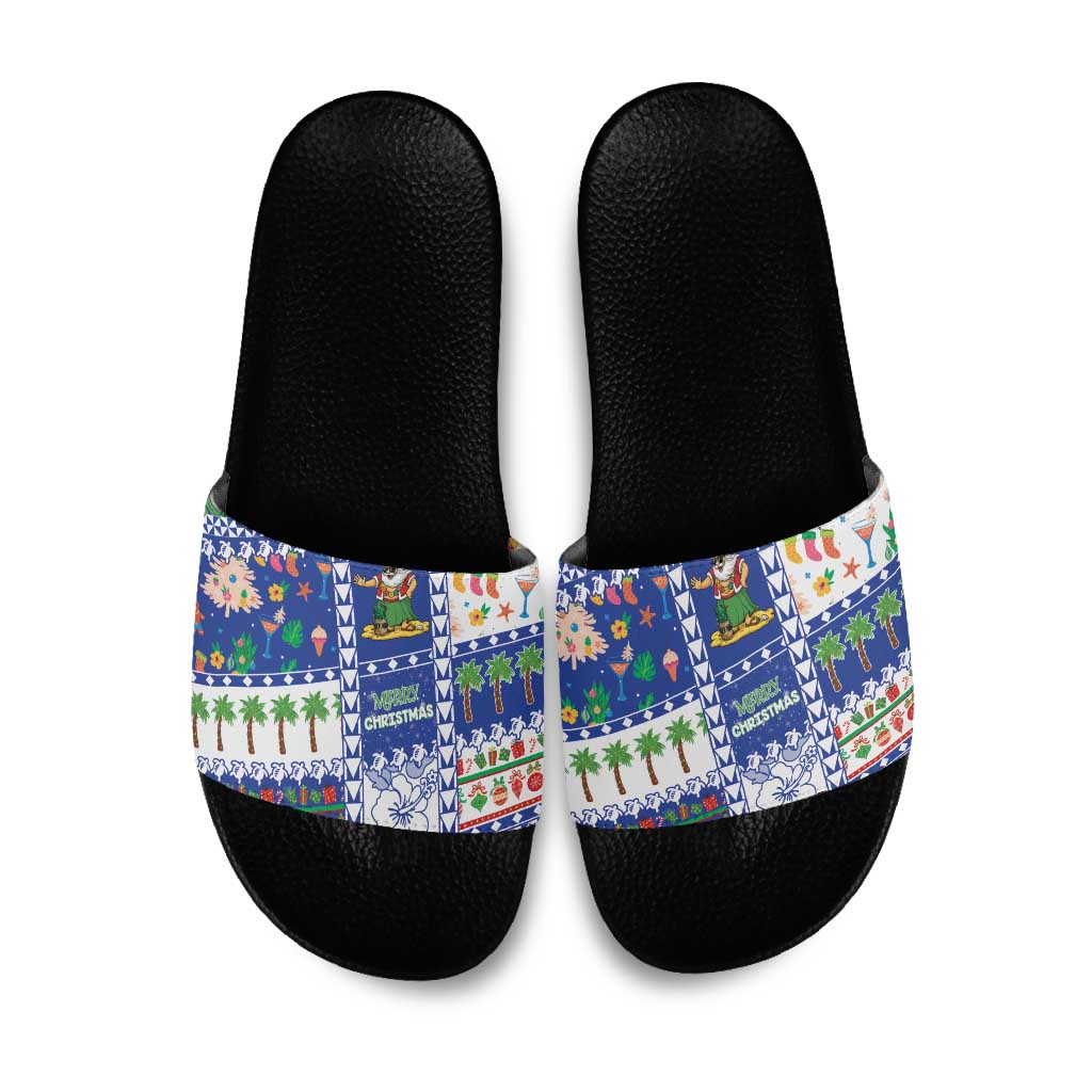 Northern Mariana Islands Christmas Slide Sandals Festive Beach Vibes LT05 Blue - Polynesian Pride