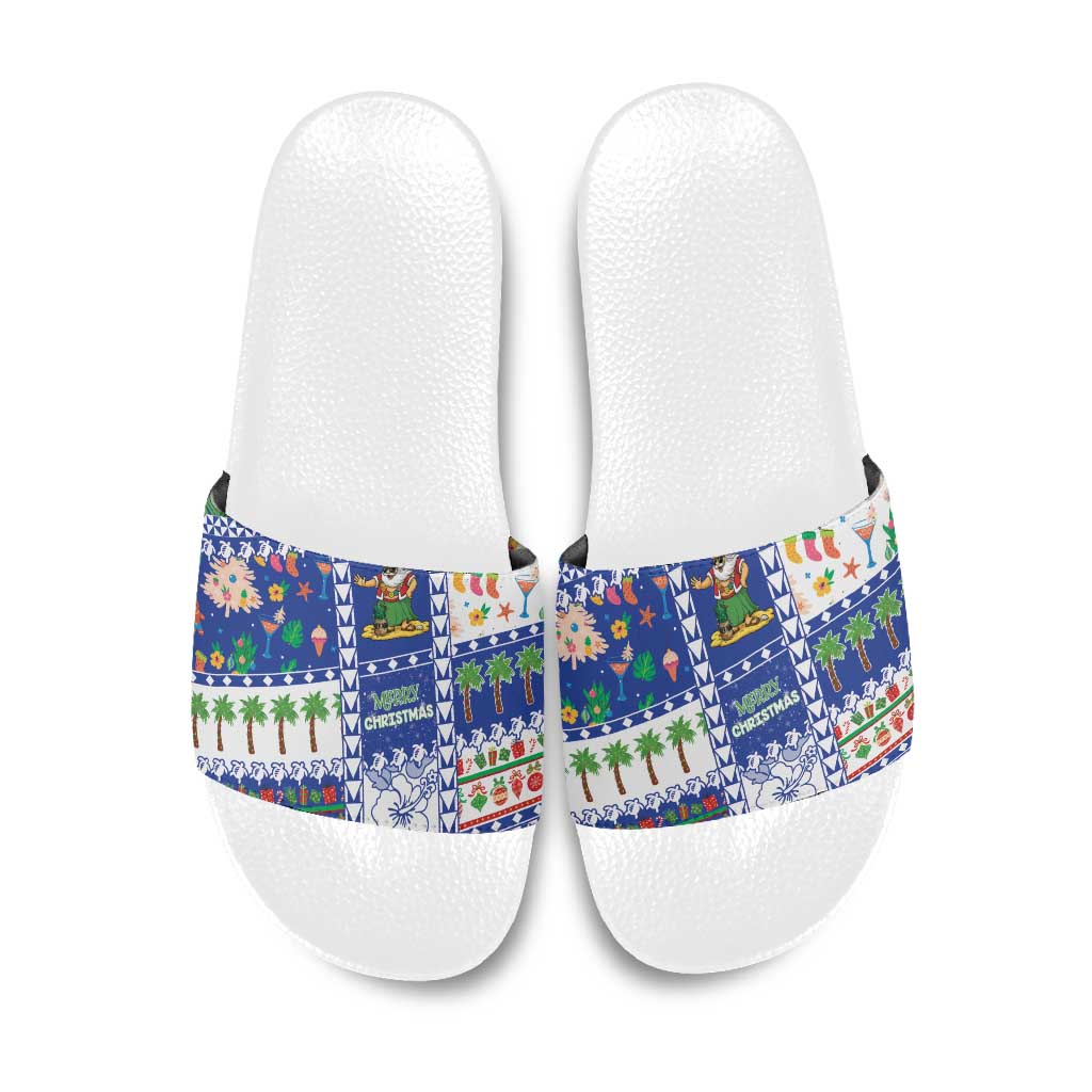 Northern Mariana Islands Christmas Slide Sandals Festive Beach Vibes LT05 Blue - Polynesian Pride