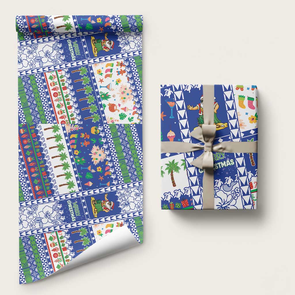 Northern Mariana Islands Christmas Wrapping Paper Festive Beach Vibes LT05 58" × 23" Blue - Polynesian Pride