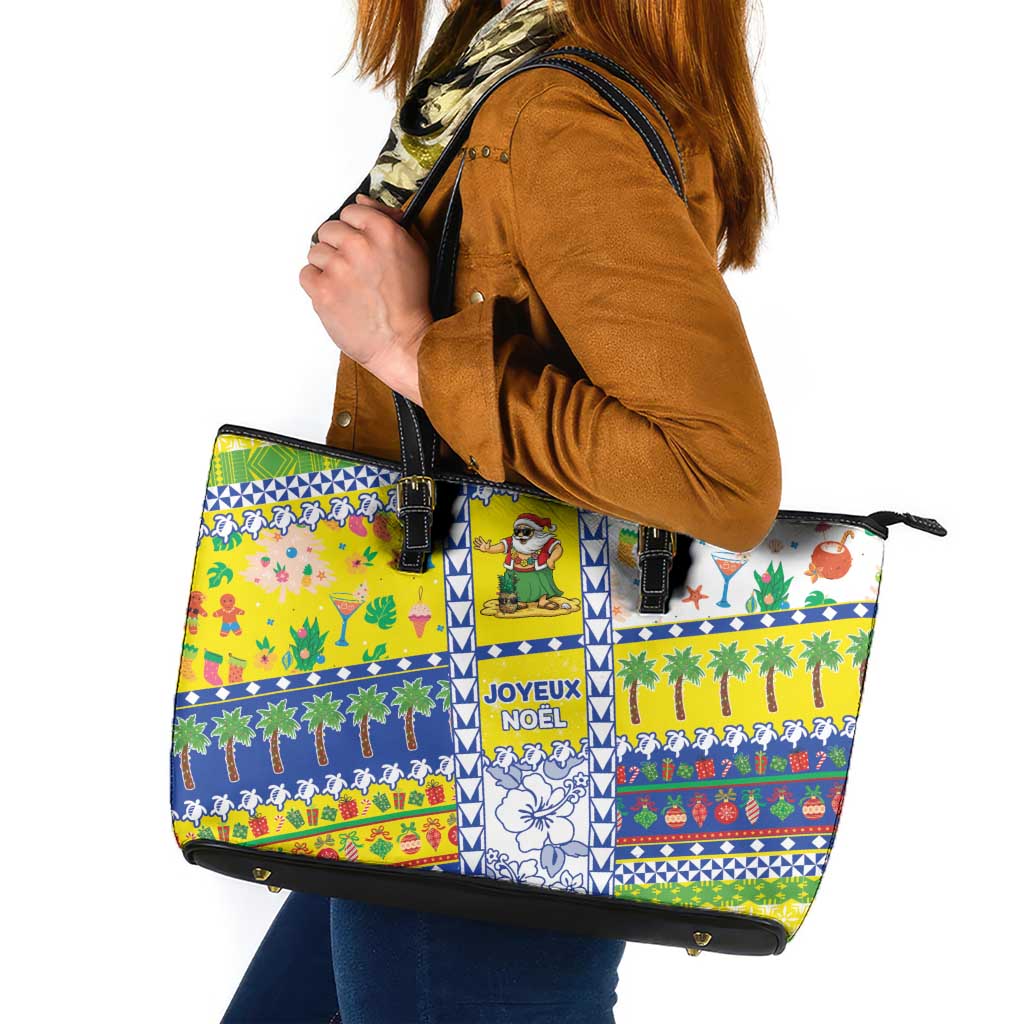 New Caledonia Christmas Leather Tote Bag Festive Beach Vibes LT05 Yellow - Polynesian Pride