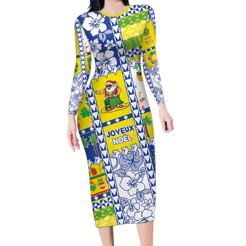New Caledonia Christmas Long Sleeve Bodycon Dress Festive Beach Vibes LT05 Long Dress Yellow - Polynesian Pride